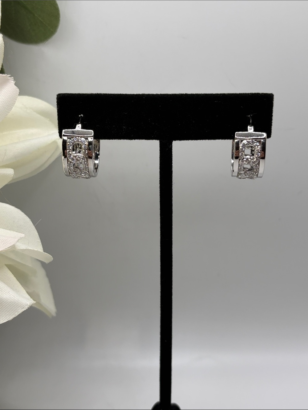 Diamonique Italia Curb Link 3/4" Huggie Hoop Earrings ~ Sterling Silver